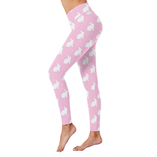 Generisch Día de Pascua para estampado de conejo, cintura alta, pantalones de yoga para mujer, leggings, medias, compresión, yoga, correr, fitness, cintura alta, leggings cosas, Rosa., L