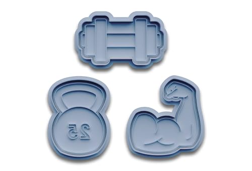 Gym-Keksausstecher Set – 3-teiliges Motiv-Set mit Muskelarm, Kettlebell, Hantel/Dumbbell