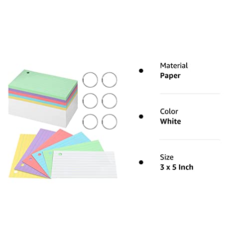 300 Pieces Index Cards Flash Cards With Rings Punched Index Cards Flashcards On A Ring For Studying Ruled Color Note Cards For Adults Kids Home Classroom Office (3 X 5 Inch) #TOP7