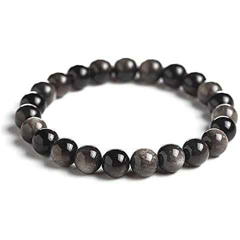 Homelavie 8mm Natural Stone Beads Stretch Bracelet Silver Obsidian Healing Bracelets for Women Men Crystal Jewelry Gift Cover