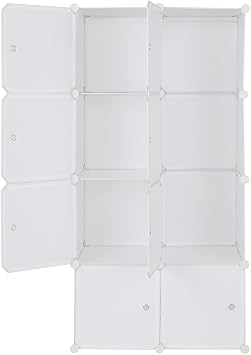 Cube Storage, 8-Cube Organizer Stackable Plastic Cube Storage Shelves Design Multifunctional Modular Closet Cabinet with Hanging Rod DIY Stackable Bookshelf, Modular shelving Units Ideal for Home