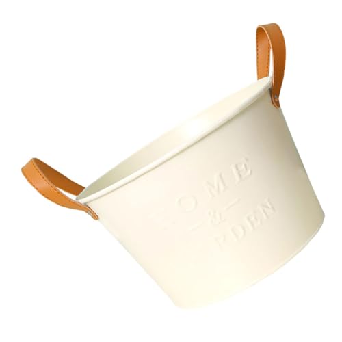 BESTonZON Seau à Fleurs Fer Forgé Pot Vintage pour Intérieur Et Extérieur avec Poignées Cuir PU Décoration De Bureau Et Jardin