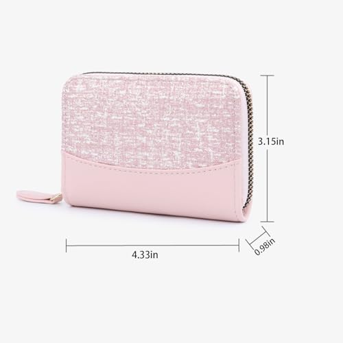 Women Small Wallet Card Holder Everyday Slim RFID Blocking Pink Color Block Organizer Compact Ins Style Multi Pocket Zipper Coin Purse for Credit Cards IDs Cash3