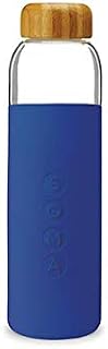 Soma Glass Water Bottle with Non-Slip Silicone Handle & Sleeve, Natural Bamboo Screw Cap, and Leak-Proof Design - Reusable, Refillable, BPA-Free, Eco-Friendly Alternative - Sapphire, 480 ml