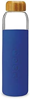 Soma Glass Water Bottle with Non-Slip Silicone Handle & Sleeve, Natural Bamboo Screw Cap, and Leak-Proof Design - Reusable, Refillable, BPA-Free, Eco-Friendly Alternative - Sapphire, 480 ml