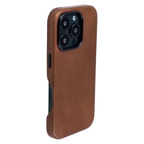Dockem Echtlederhülle V2 für iPhone 16 Pro mit Vollständigem Kameraausschnitt Kompatibel mit MagSafe (MSGL Braun)