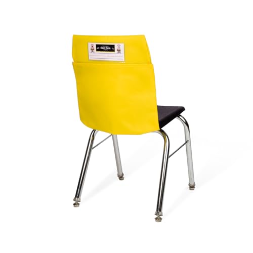 Image of Seat Sack Student Chair Storage Pocket - 17 inch, Single Pocket, Classroom Chair Organizer for Student Desks, Durable Over-the-Chair Storage, Ready-to-Use Name Tag Window, Yellow, 1-Pack