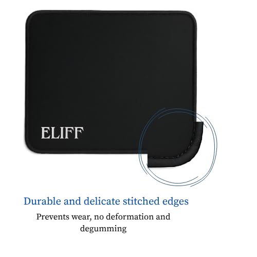 Image of ELIFF Jade Black Mouse Pad with Stitched Edges, 230 x 190 mm, Non-Slip Base, Washable, Black