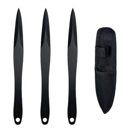 3pcs Throwing Spike Set in Black Wiilow Star, Symmetrical Willow Leaf Design, Sleek and Streamlined, Includes Sheath for Secure Carry, Ideal for Half and No Spin, 8.19'' Length, 7.05oz Weight