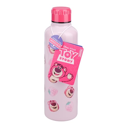 Opiniones de Vaso toy story 4 los mejores 10. 45 Paladone Lotso - Botella de agua de metal rosa con tapa de rosca reutilizable de acero inoxidable de 500 ml, con licencia oficial de Disney Pixar Toy Story para niños,...