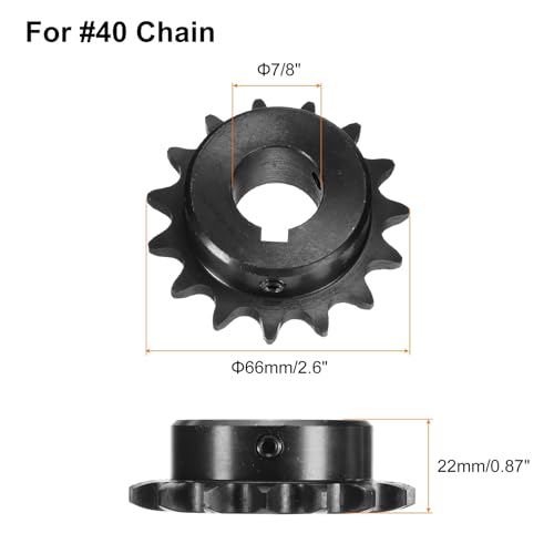 Image of uxcell #40 Chain Roller Sprocket B Type, 7 /8 inch Bore 15 Tooth Single Strand Chain Sprocket, Carbon Steel, Keyway with Set Screws