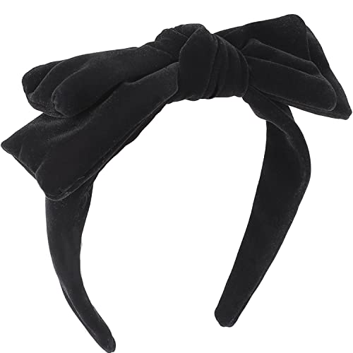 Headband for Women,WantGor Black Velvet Bow Knotted Wide Headbands Yoga Thick Hair Band Fashion Elastic Hair Accessories Vintage Turban Hair Hoops