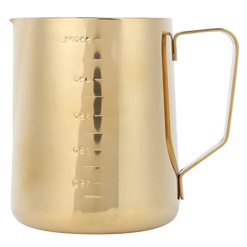 Zerodis Long Handle Coffee Toroid Pitcher,Stainless Steel Coffee Milk Frothing Cup Steaming Pitcher Frother Jug for Machine Coffee Cappuccino Latte Art (Gold)
