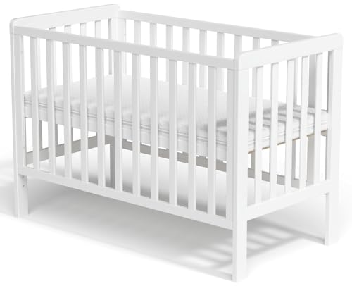 MEICI BABY Lit bébé en Bois de 120x60 cm avec Matelas Luxueux en aloès, lit Convertible, Berceau, 3 Positions réglables du lit (120x60 cm)