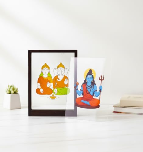 Image of Minimalist Wooden Home Decor Frame | Reusable Sliding Display with Changeable Sheets | Modern Living Room, Office & Table Decoration | Giftable Decor | Pintrest Shiva and Ganesh Laxmi Combo