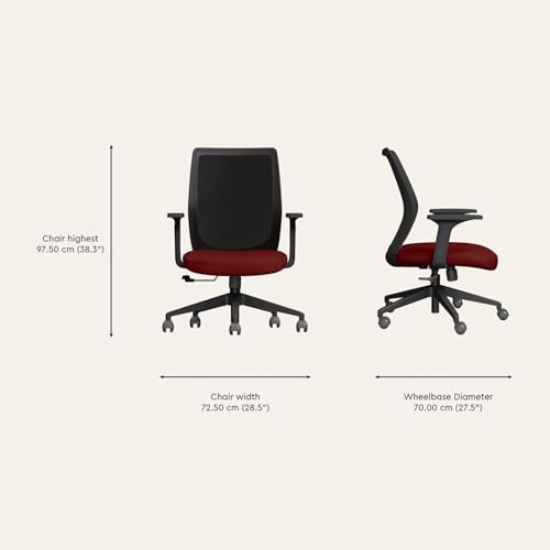 Image of Interio by Godrej Curv Premium Mesh Wide Back Ergonomic Chair for Work from Home /Study | 1 Year Warranty | Height Adjustable Chair | Heavy Duty PP Base | DIY Installation (Milan Red)