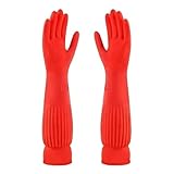 yrlfiot Guantes de limpieza de goma, guantes de cocina para lavar platos, manga larga, látex grueso, impermeables, reutilizables, XL, rojo