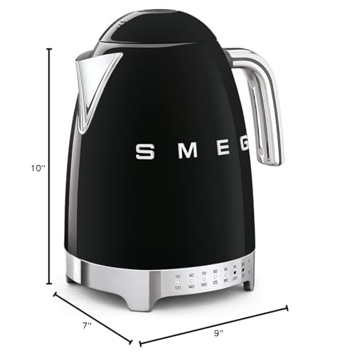 Image of SMEG Variable Temperature Electric Kettle 1.7L (7 Cup), Stainless Steel Tea & Coffee Kettle, Fast Boil, Adjustable Temp 122F-212F, Keep Warm, Auto Shut-Off, 360 Base, Retro Style-Black