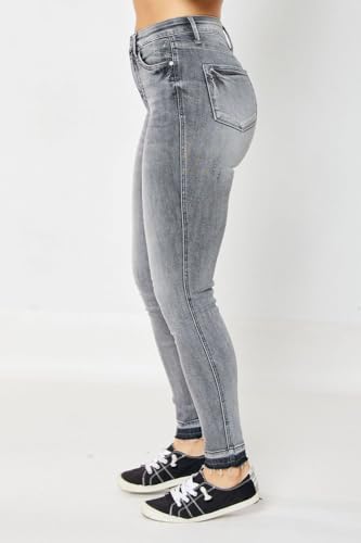 Judy Blue Women's High Waist Tummy Control Grey Wash Release Hem Skinny Jeans2