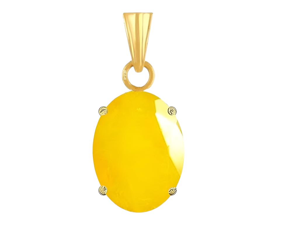 Ptm Natural Yellow Sapphire/Pukhraj 3.25 to 10.25 Ratti or 3.00 to 9.50 Carat Astrological Certified Gemstone Panchdhatu/5 Metals 22k Gold Plated Pendant for Men & Women