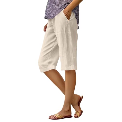 Pedal Pushers for Women, Lightweight Linen Capris for Women, Womens Shorts for Seniors Comfortable Breathable