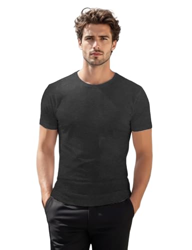 H2H Mens Basic Classic Fitted Fine Cotton Blended Premium Crew Neck Charcoal US M/Asia L (CMTTS0198)