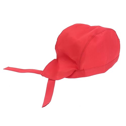 minkissy Fashion Chef Hat with Ribbon Turban for Men Women Kitchen Headwear for Catering and Daily Wear Durable Canvas Material Red