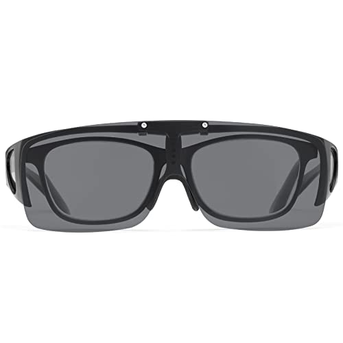 Fit Over Regular Prescription Glasses with Flip Up Polarized Lens Safe Driving Glasses Anti Glare Sunglasses Shield Wrap Around Shades UV Protection Eyeglasses Rectangle Eyewear For Women and Men
