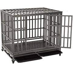 Big &Adult Dog Heavy Duty Dog Crate Strong Metal Large Dog Cage 42 INCH Black Colour with Wheel 806