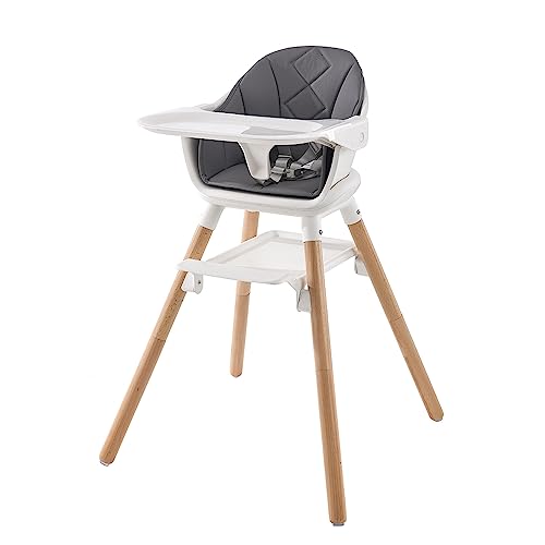 Obee Odee Woot High Chair, 6 in 1 Multifunctional Baby High Chair with Adjustable Legs & Double Removable Tray, Safety Harness & Waterproof PU Cushion