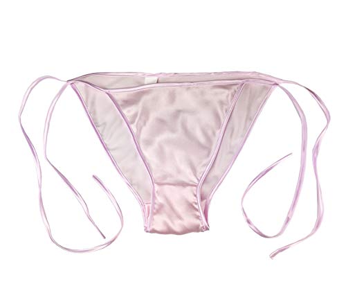 LSHARON SILK Tanga sexy de seda de morera 100 % para mujer, rosa claro, talla única