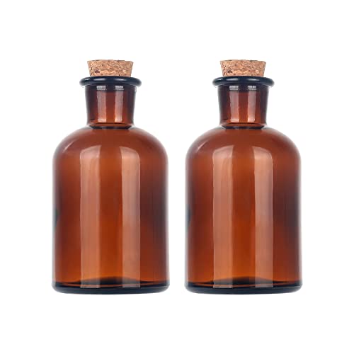 Magic Season Decorative Round Glass Bottles with Cork Stoppers (2 Pcs/Amber / 4 fl oz.)