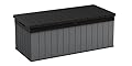 Keter Darwin 100 Gallon Resin Large Deck Box Organization and Storage for Patio Furniture, Outdoor Cushions, Garden Tools, Grey & Black