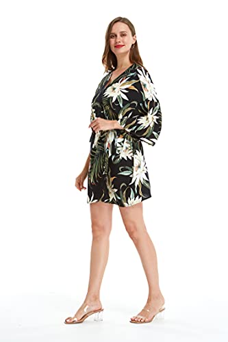 Image of Family Matching Hawaiian Clothes, Wispy Cereus Black | Lightweight 100% rayon • Family matching outfits • Tropical floral print • Beach vacations • Luaus • Cruises • Family photos