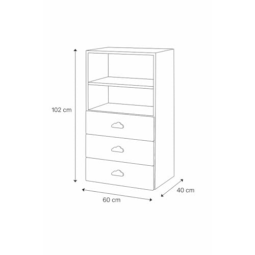 Image of VIKI Kids Wardrobe Almirah - Storage Cabinet with 3 Drawers & Open Shelf for Bedroom, White (40x60x102 cm) | 1 Year Warranty