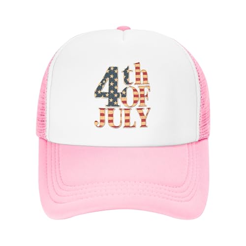 Vetrova 4th of July Trucker Hat American Patriotic Baseball Cap Mesh Back Adjustable Hats for Kids - Pink