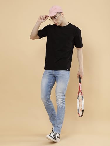 Image of POCKMAN Oversized Fit Mens Round Neck Cotton Blend Half Sleeve Plain T-Shirts.