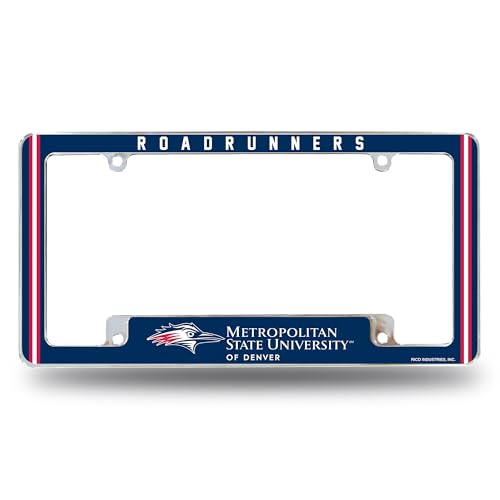 Rico Industries NCAA MSU Denver Roadrunners 12" x 6" Chrome All Over Automotive License Plate Frame for Car/Truck/SUV