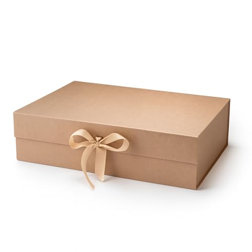 Caixa FlexBox Rígida de Papel com Imã e Cetim para Presente - Y338 (Kraft, 28x20x9cm)