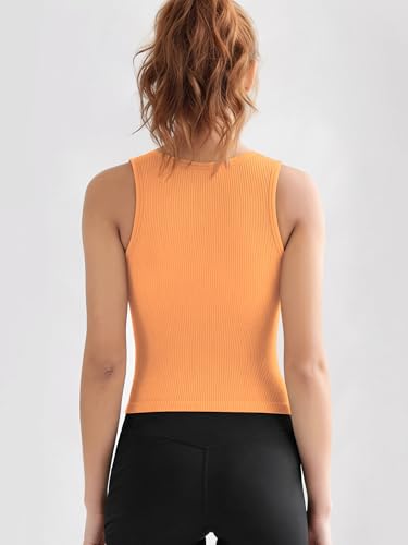 Image of ODODOS 3-Pack Seamless Crop Tank for Women Ribbed Soft High Neck Cropped Tops