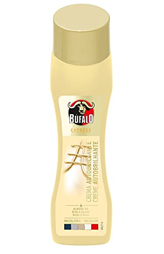 Búfalo Express - Crema Autobrillante Incolora Formulada con Aceite Natural de Almendras, Cuidado del Calzado y Color, Brillo Intenso Inmediato - Frasco de 50ml