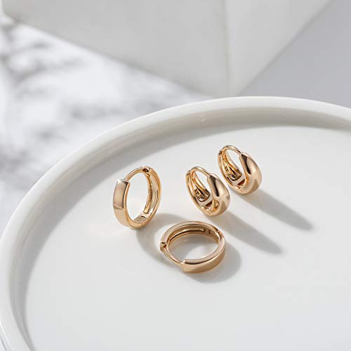 2 Pairs 14K Gold Filled Huggie Hoop Earrings Set Small Gold Hoop Earrings Hypoallergenic Dainty Tiny Cartilage Earrings Minimal Chunky Cuff Earrings For Women #TOP2