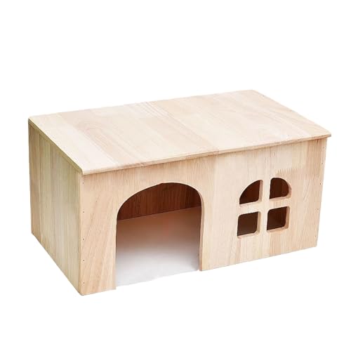 Casa para Conejos Interior - Castillo de Hábitat de Madera Sólida con Ventana y Puerta,Castillo para Conejos Bien Ventilado | para Erizo Hurón Hámster Jerbo Y Chinchilla Descansar Jugar Dormir