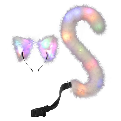 Bandeau LED coloré chat et queue en fourrure pour cosplay