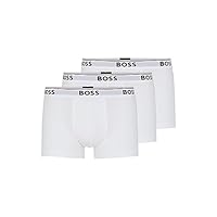 BOSS Mens 3-Pack Stretch Cotton Regular Fit Trunks, White, Small