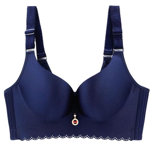SCOCCA Fashion Deep Cup Hides Back Fat Full Back Coverage Bra with Shapewear Incorporated Plus Size Push Up Sport Bra Blue