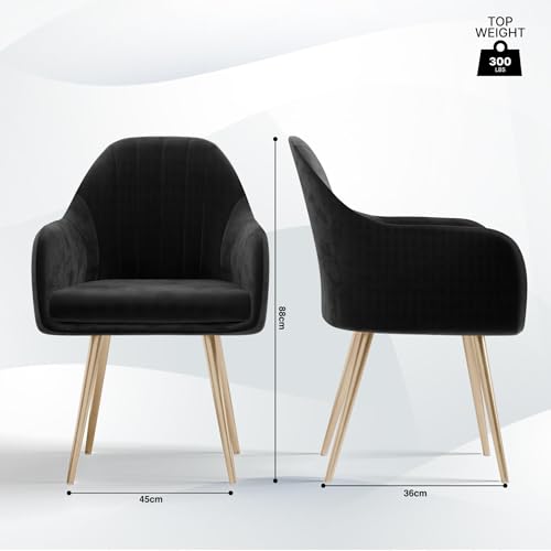 Image of Milano Velvet Comfort Dining Chair with Deep Cushion Seating, Strong Wooden Frame & Metal Support Legs for Dining, Living Room, Bedroom, Balcony & Office (Carbon Black)