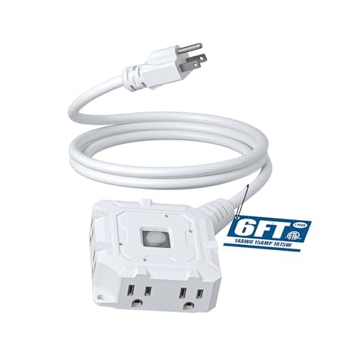 DEWENWILS 6FT Heavy Duty Outdoor Extension Cord, 6 Outlets with On/Off Switch, 14/3 Gauge SJTW, Waterproof Silicone Cover, Lighted End with Indicator, 15A 125V 1875W, ETL Listed, White Power