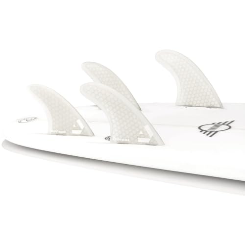 DORSAL Surfboard Fins Quad 4 Set FCS Compatible White Medium Fiberglass with Honeycomb Hexcore