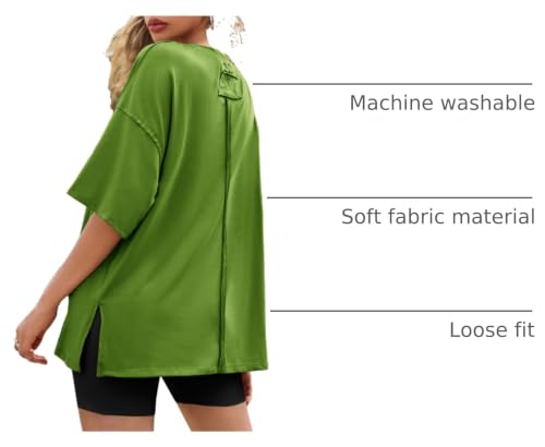 Image of Tankaneo Womens Oversized Tshirts Summer Casual Short Sleeve Crew Neck T Shirt Loose Fit Side Slit Tee Tops